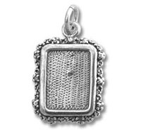 Rectangular silver textured pendant with beaded border