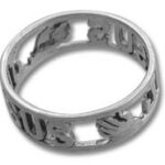 Silver ring with cutout lettering