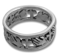Silver ring with cross-shaped cutouts