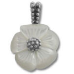 White carved flower pendant with silver beaded bail