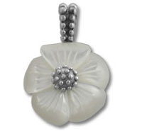 White carved flower pendant with silver beaded bail