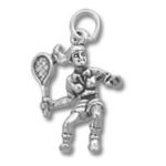 Silver tennis player charm pendant with racket