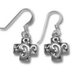 Silver cross dangle earrings with swirls