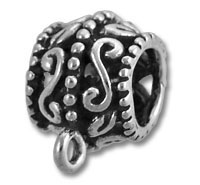 Ornate silver bead charm with hanging loop