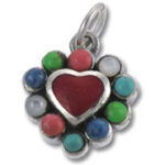 Silver heart pendant with colorful beaded border