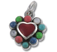 Silver heart pendant with colorful beaded border