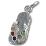 Silver flip-flop pendant with multicolored gemstones