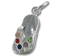 Silver flip-flop pendant with multicolored gemstones