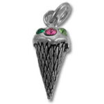 Silver ice cream cone pendant with gems