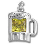 silver beer mug pendant with yellow gemstone