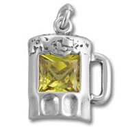 silver beer mug pendant with yellow gemstone