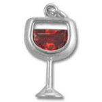 Silver wine glass charm with red gemstone
