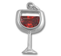 Silver wine glass charm with red gemstone