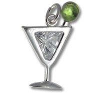 silver martini glass charm with green olive