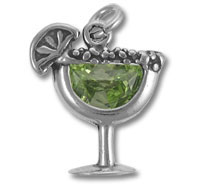 silver cocktail glass charm with green gemstone