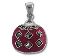 Red purse pendant with black diamond studs