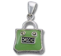 Green purse pendant with rhinestone accents