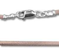 Silver lobster clasp on beige leather cord