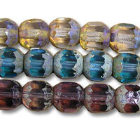 Multicolored faceted glass bead strands