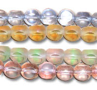 Four rows of colorful reflective round glass beads