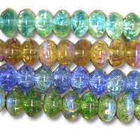 Multicolor crackle glass rondelle bead strands