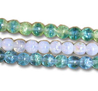 Three strands of blue-green crackle glass beads