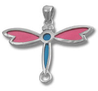 Silver dragonfly pendant with pink and blue enamel