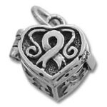 Silver heart locket charm with awareness ribbon