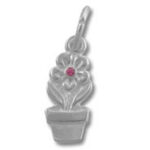 Silver potted flower charm with pink gem