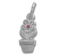 Silver potted flower charm with pink gem