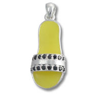 Yellow flip-flop pendant with black rhinestones