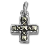 Silver cross pendant with marcasite stones