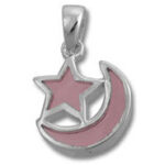 Pink star and crescent moon silver pendant