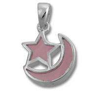 Pink star and crescent moon silver pendant