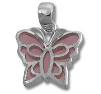 Silver butterfly pendant with pink enamel