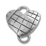 Silver heart jewelry connector with crisscross pattern