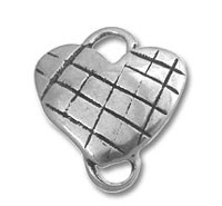 Silver heart jewelry connector with crisscross pattern