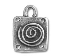 Square metal pendant with spiral design