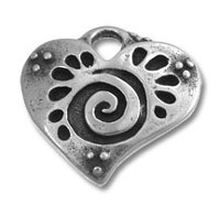 Heart-shaped metal pendant with spiral design