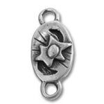 Silver oval connector bead with sunburst design