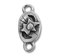Silver oval connector bead with sunburst design