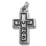 Silver cross pendant engraved "TRUST GOD