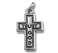 Silver cross pendant engraved "TRUST GOD