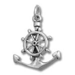 Silver anchor and ship wheel charm pendant