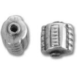 Two silver ribbed barrel beads