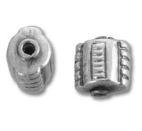 Two silver ribbed barrel beads