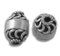 Antique silver barrel beads with rope pattern