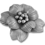 Silver metal flower brooch with beaded center