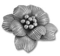 Silver metal flower brooch with beaded center