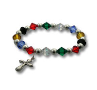 Multicolored beaded bracelet with silver cross